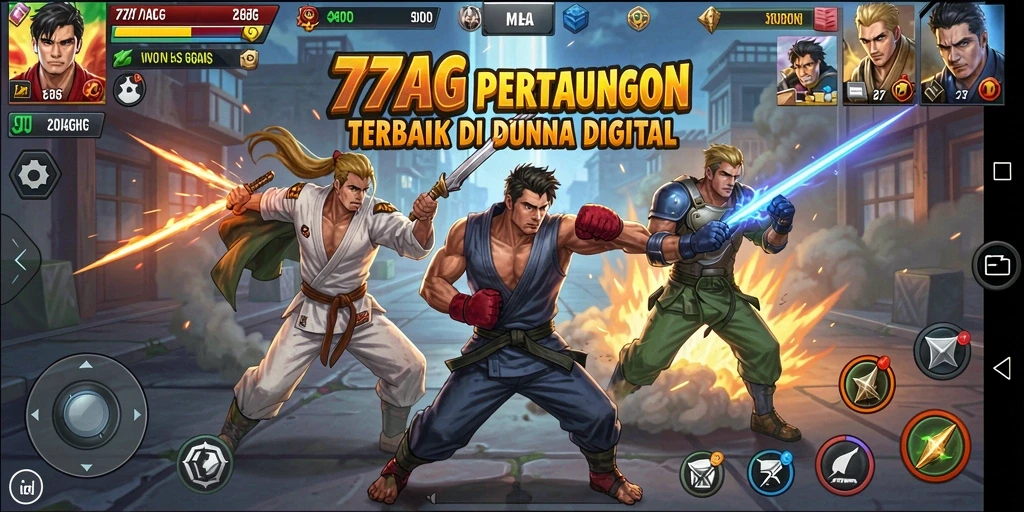 Screenshot gameplay 77AG dengan pertarungan epik karakter.