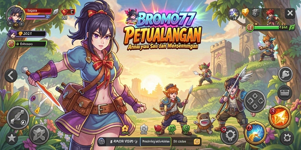 Tampilan gameplay BROMO77 yang penuh warna dan karakter Anime.