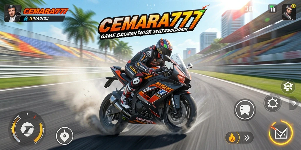 Gameplay seru CEMARA777 menampilkan balapan motor yang mendebarkan.