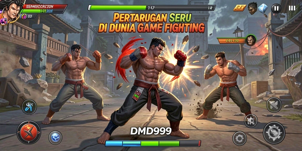 Screenshot DMD999 menunjukkan aksi pertarungan yang menegangkan dan karakter yang dinamis.