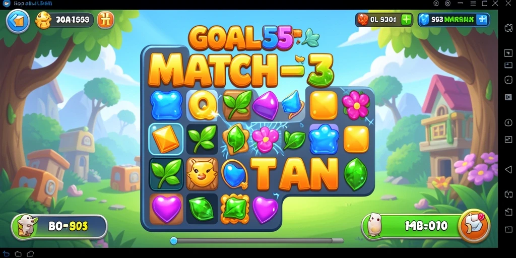 Tangkapan layar gameplay <strong>GOAL55</strong> yang menampilkan momen seru saat mencocokkan elemen Match-3.