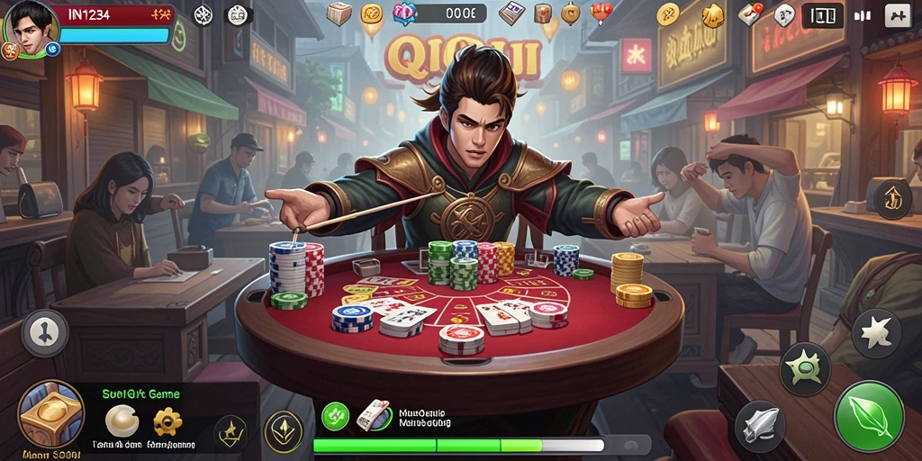 Tangkapan layar utama IN1234 menampilkan gameplay QiuQiu yang mendebarkan.