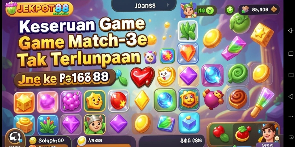 Tampilan gameplay seru dalam JEKPOT88 yang menampilkan keseruan Match-3.