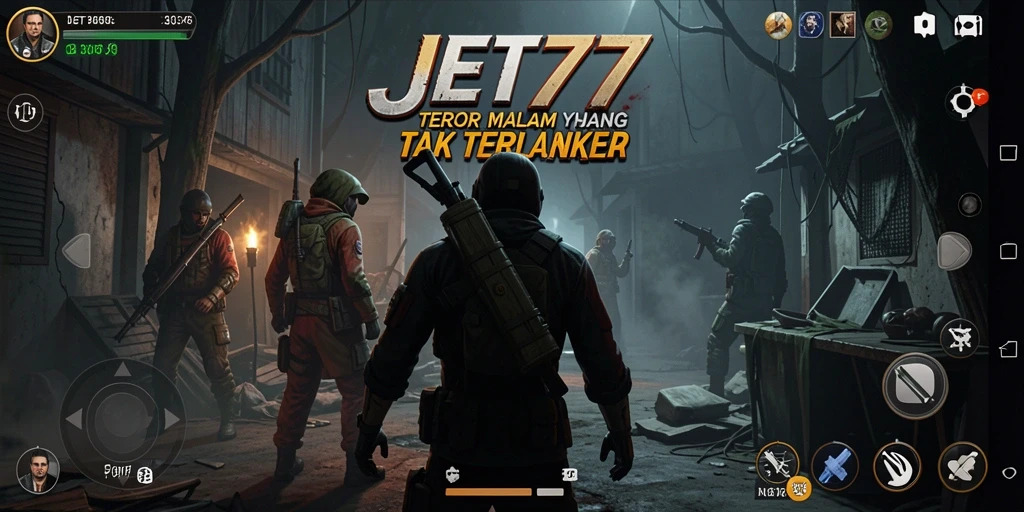 Tangkapan layar JET77 menunjukkan karakter menghadapi makhluk horor yang menakutkan.