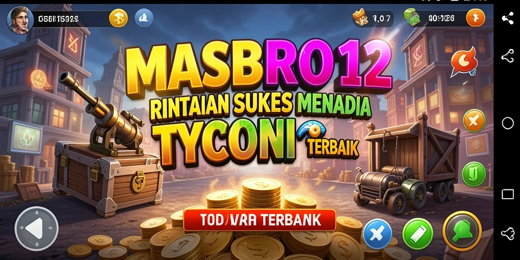 Tangkapan layar utama MASBRO12 menampilkan pengalaman seru mengelola bisnis.