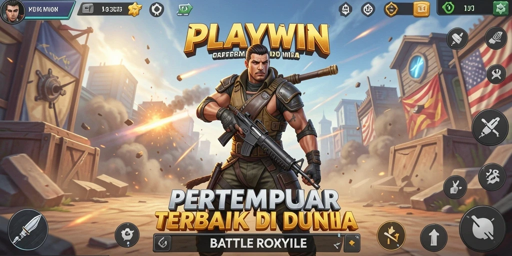 Menampilkan aksi seru di medan perang <strong>PLAYWIN</strong> dengan strategi dan kerjasama tim.