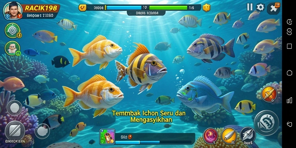 Tampilan memukau gameplay Tembak Ikan RACIK198 yang mengasyikkan.