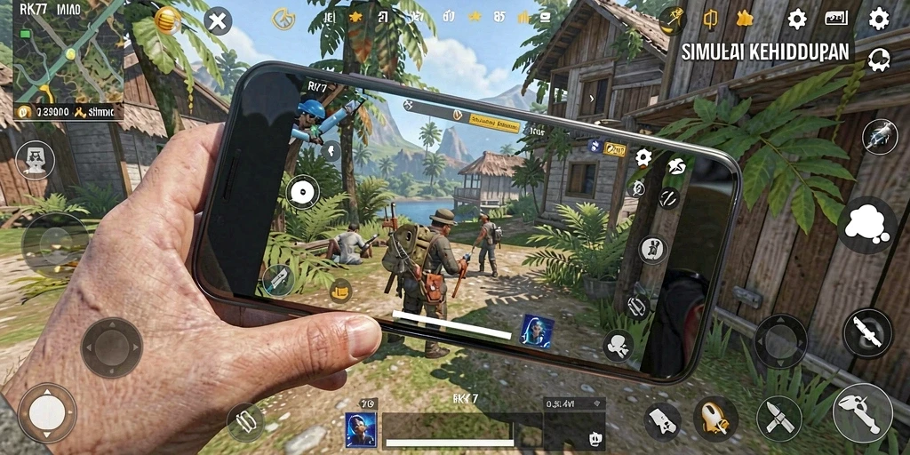 Screenshot utama RK77 menampilkan gameplay Simulation yang mendalam.
