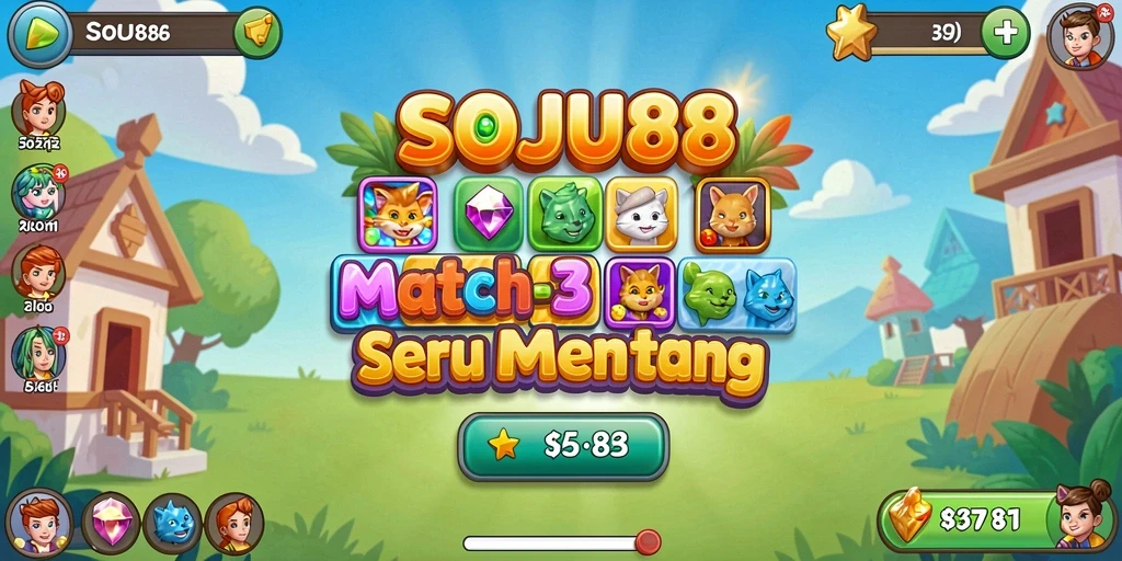Tampilan gameplay seru dari SOJU88 dengan aksi Match-3 yang menarik.