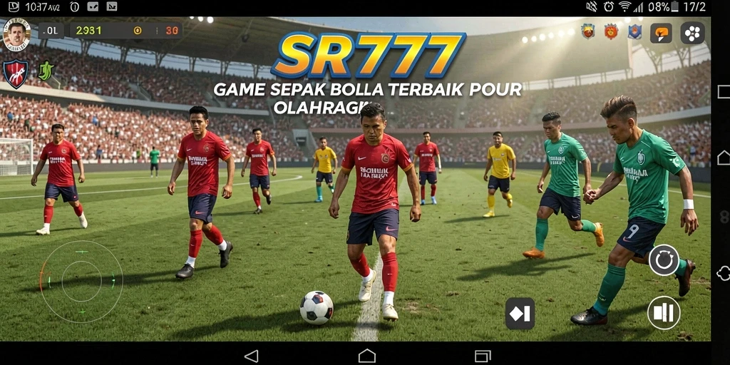 Screenshot gameplay SR777 menunjukkan aksi seru di lapangan sepak bola.