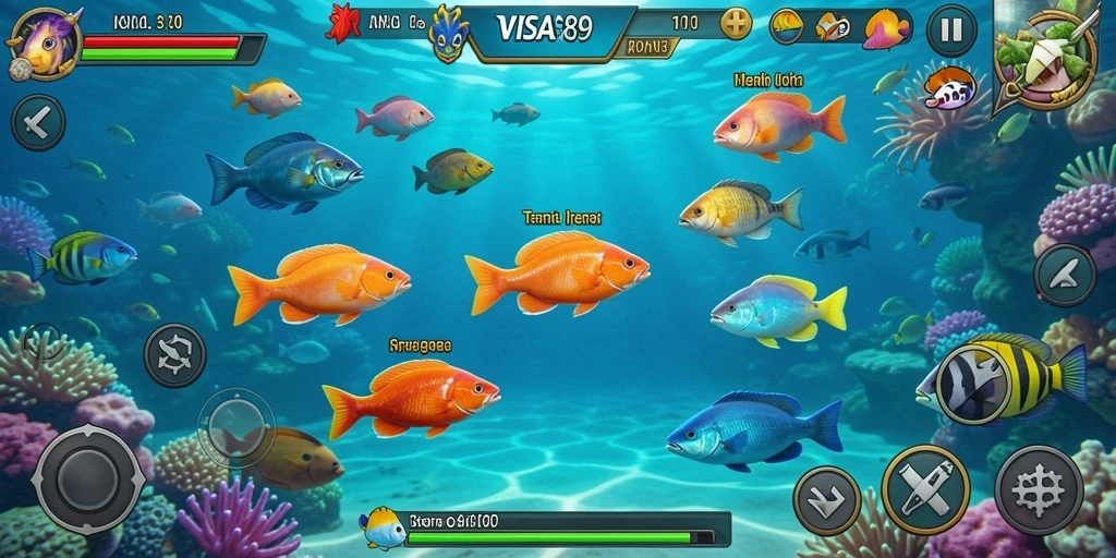 Screenshot gameplay VISA89 menampilkan serunya menembak ikan.